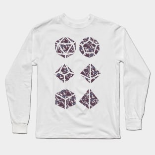 Dark Vampire Blue and Red Gradient Rose Vintage Pattern Silhouette Polyhedral Dice - Dungeons and Dragons Design Long Sleeve T-Shirt